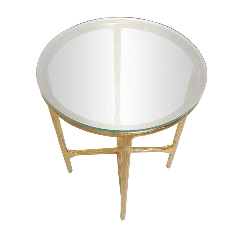 Table d'appoint en aluminium texturé avec plateau en verre | Doré ou argenté, accent de salon moderne