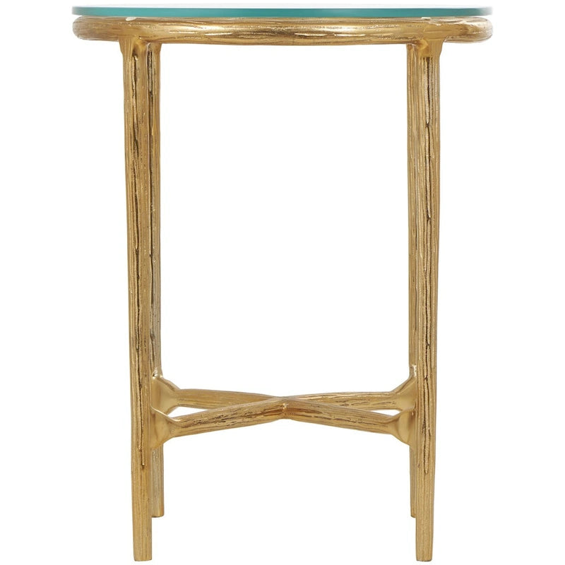 Table d'appoint en aluminium texturé avec plateau en verre | Doré ou argenté, accent de salon moderne