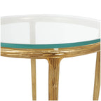 Table d'appoint en aluminium texturé avec plateau en verre | Doré ou argenté, accent de salon moderne