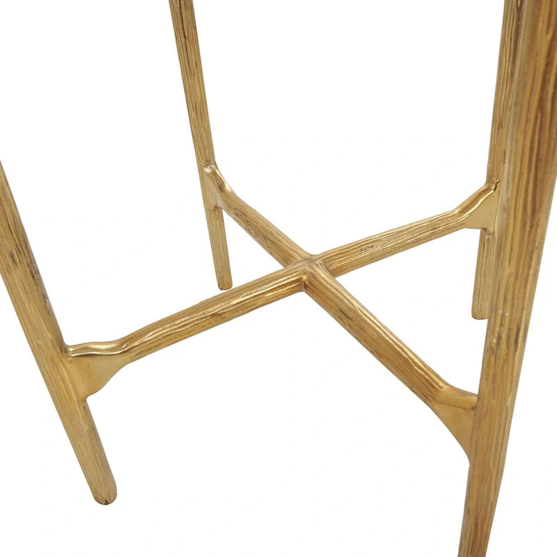 Table d'appoint en aluminium texturé avec plateau en verre | Doré ou argenté, accent de salon moderne