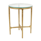 Table d'appoint en aluminium texturé avec plateau en verre | Doré ou argenté, accent de salon moderne