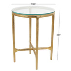 Table d'appoint en aluminium texturé avec plateau en verre | Doré ou argenté, accent de salon moderne