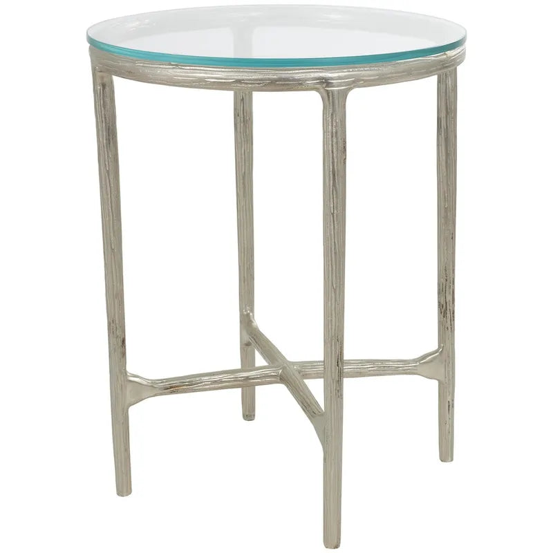 Table d'appoint en aluminium texturé avec plateau en verre | Doré ou argenté, accent de salon moderne