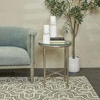Table d'appoint en aluminium texturé avec plateau en verre | Doré ou argenté, accent de salon moderne