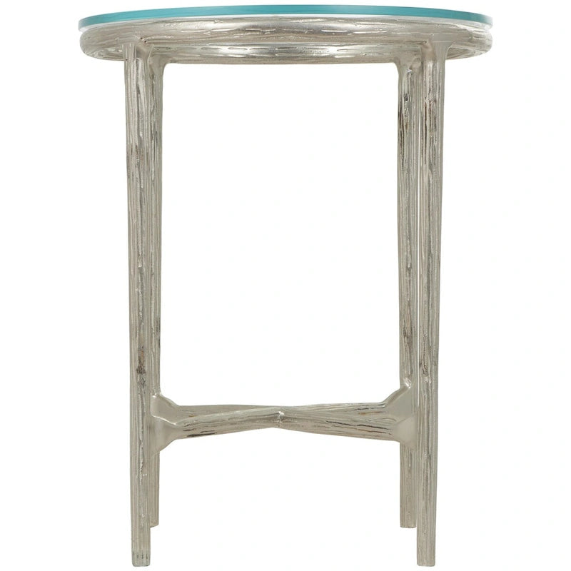 Table d'appoint en aluminium texturé avec plateau en verre | Doré ou argenté, accent de salon moderne