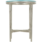 Table d'appoint en aluminium texturé avec plateau en verre | Doré ou argenté, accent de salon moderne