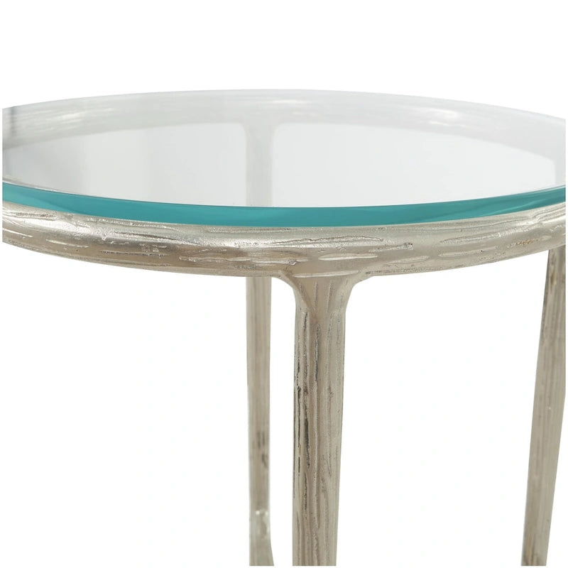 Table d'appoint en aluminium texturé avec plateau en verre | Doré ou argenté, accent de salon moderne