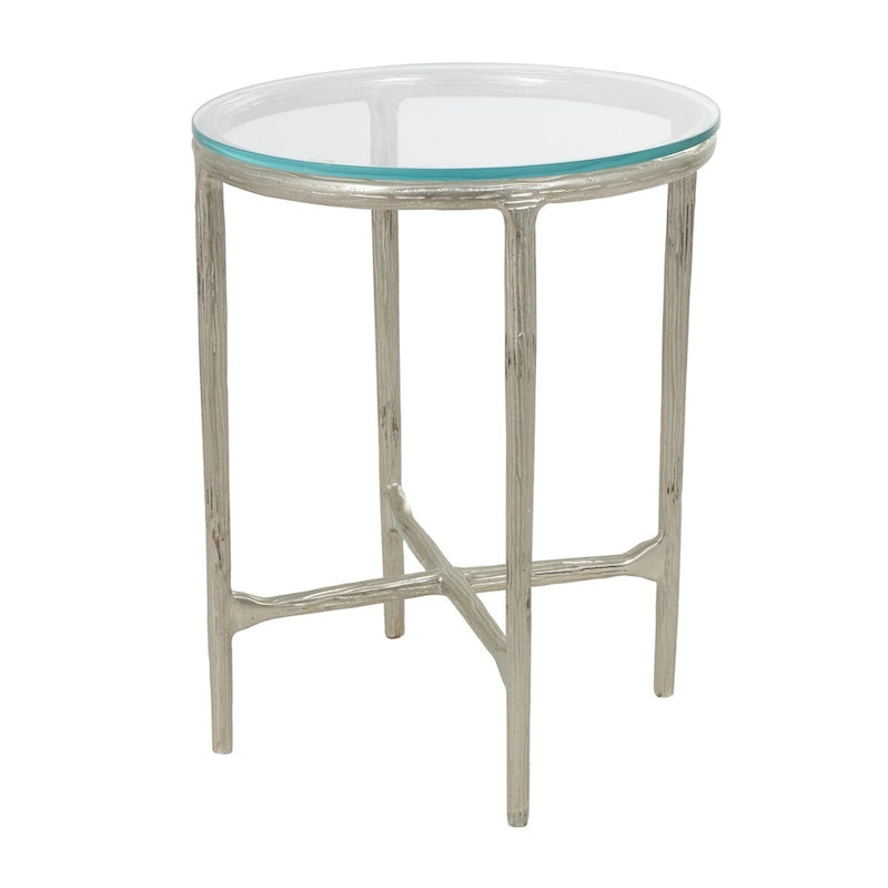Table d'appoint en aluminium texturé avec plateau en verre | Doré ou argenté, accent de salon moderne
