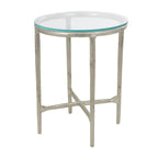 Table d'appoint en aluminium texturé avec plateau en verre | Doré ou argenté, accent de salon moderne