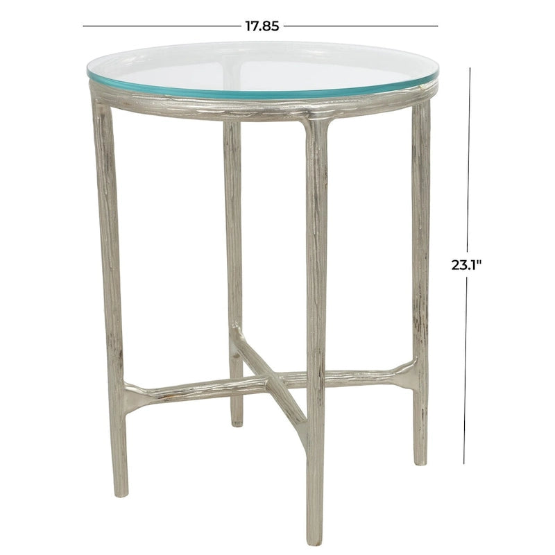Table d'appoint en aluminium texturé avec plateau en verre | Doré ou argenté, accent de salon moderne