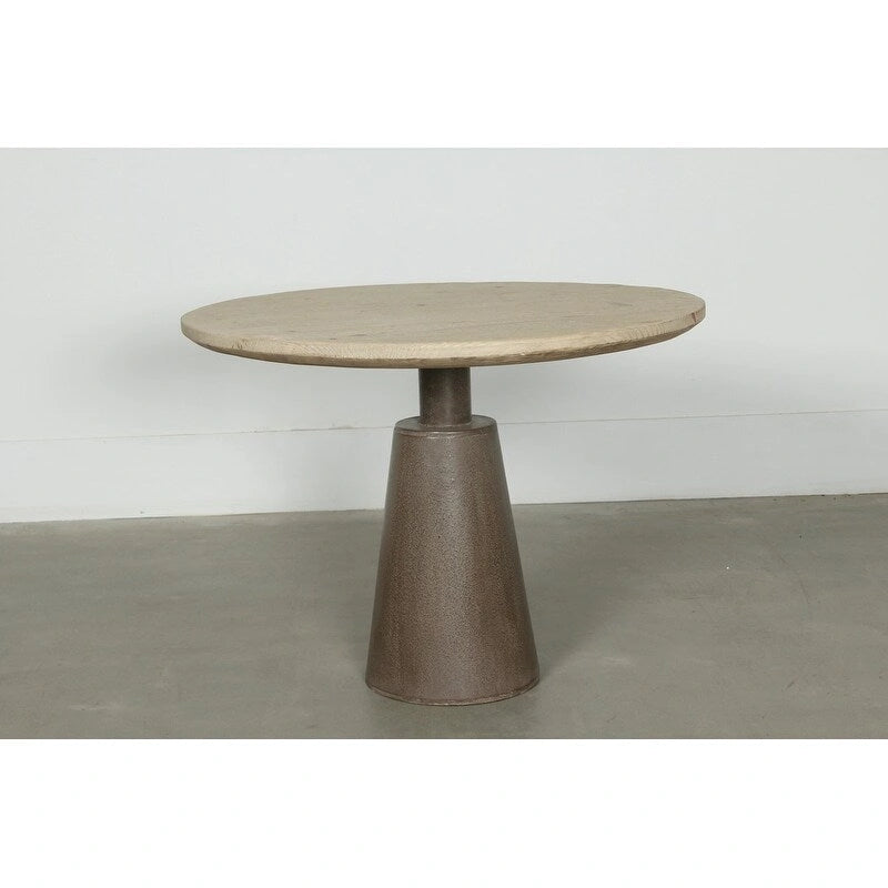 Table à manger ronde sur pied de 39" | Fini naturel vieilli, Bois massif, 4 places