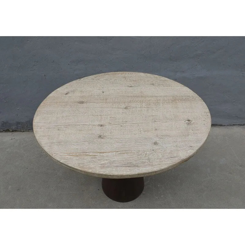 Table à manger ronde sur pied de 39" | Fini naturel vieilli, Bois massif, 4 places